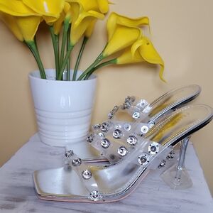 Silver Rhinestone Crystal Embellishment Heels Unique